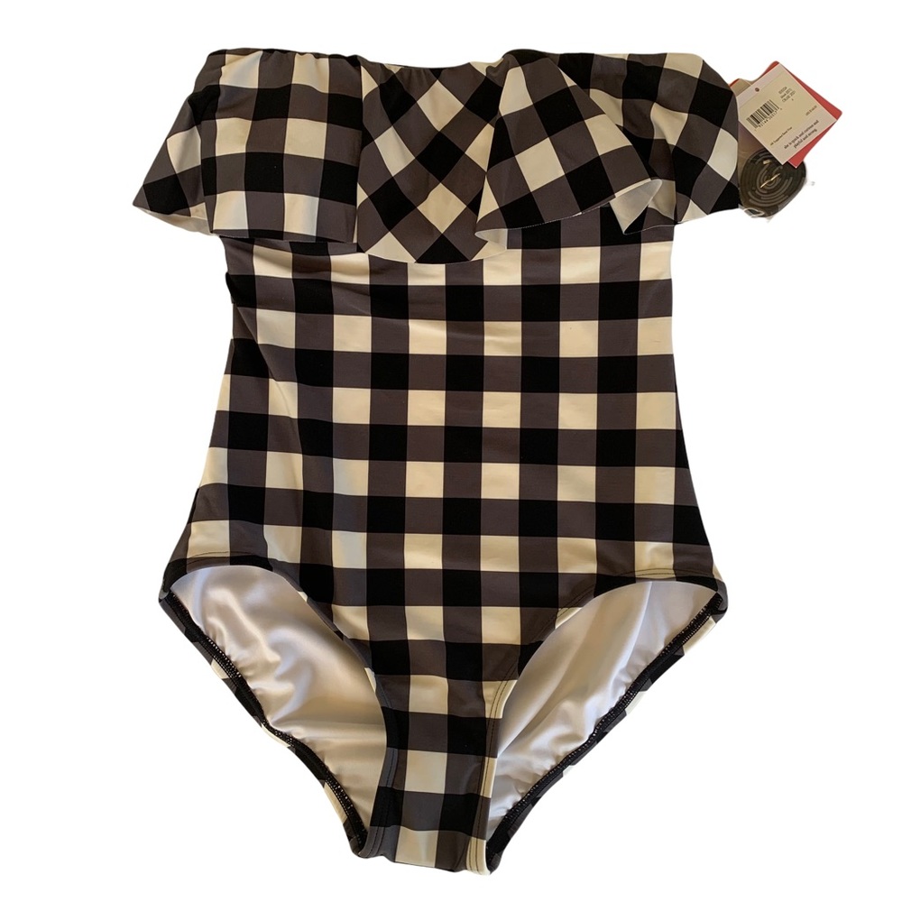 Kate Spade Ruffle Plaid Bandeau Underwire One Piece Swimsuit Size Small - Picture 5 of 12